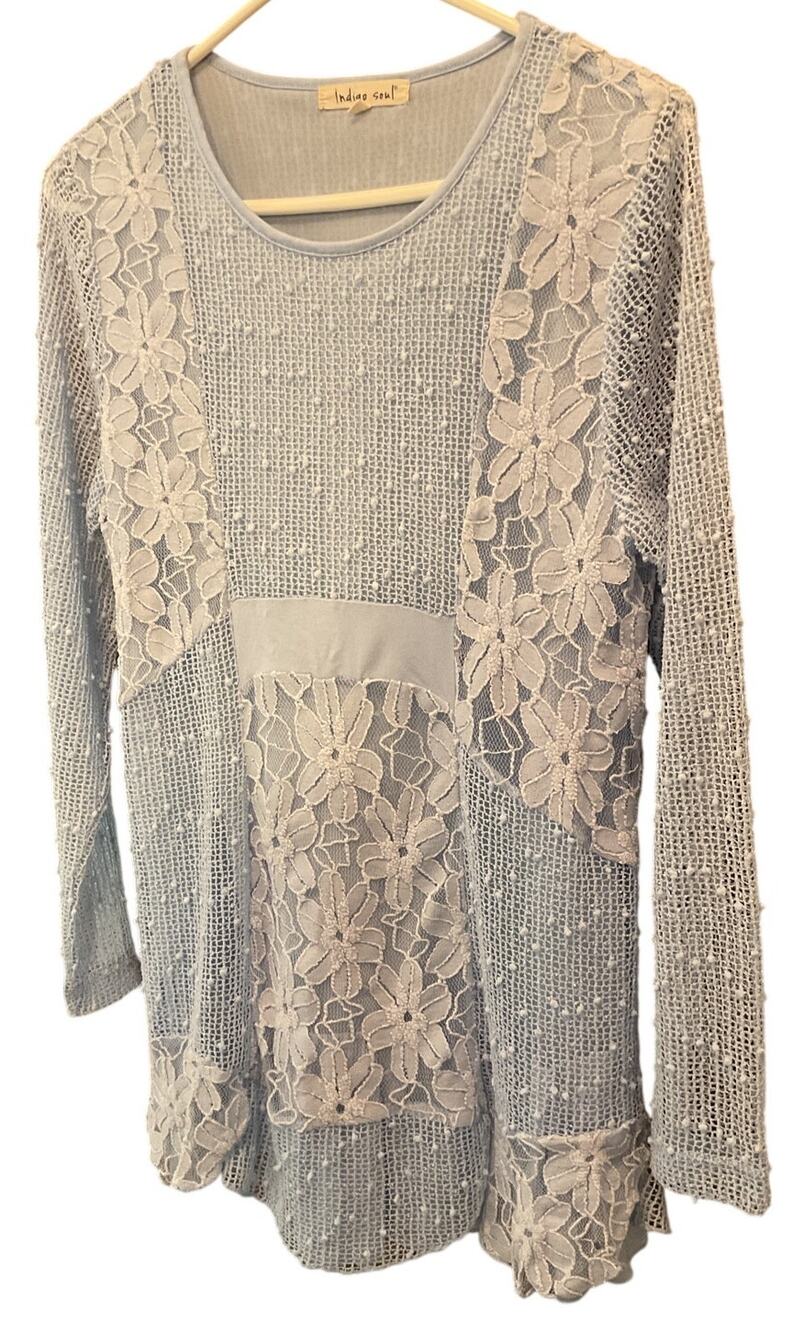 Indigo Soul Women's Lined Lace Tunic Top Light Blue Sz Small